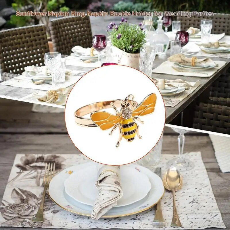 Eleganti salvešu gredzeni 6gab Honey Bee Dragonfly salvešu sprādzes pastorālā stila galda salvešu turētāji galda dekorēšanas salvešu gredzeni