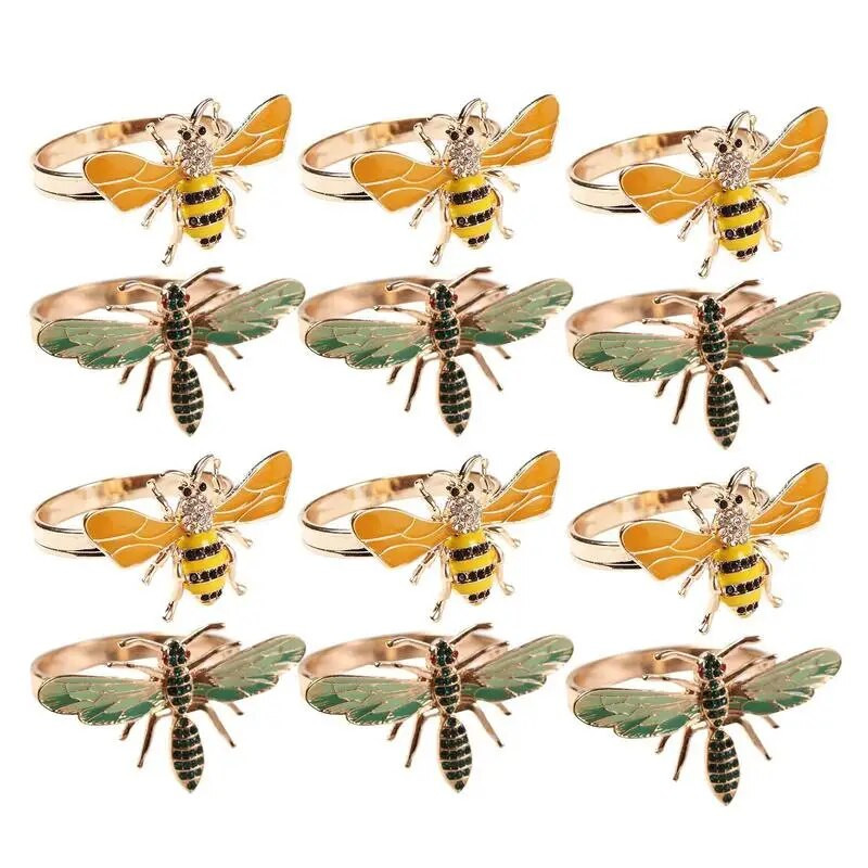 Eleganti salvešu gredzeni 6gab Honey Bee Dragonfly salvešu sprādzes pastorālā stila galda salvešu turētāji galda dekorēšanas salvešu gredzeni