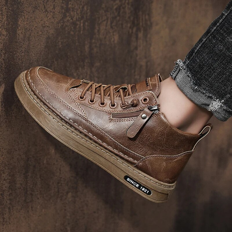 Vīriešu zābaki ziemas augstas augšdaļas ādas apavi Modes kokvilnas apavi Modes puszābaki biznesa ikdienas āra apavi Vīriešu kedas Jauns