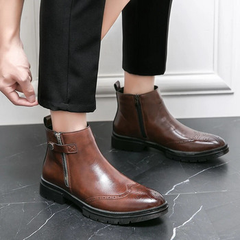 Ежедневни кожени луксозни броги с двоен цип Мъжки дизайнерски бизнес маркови официални обувки Chelsea за мъже Боти до глезена Обувки