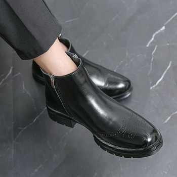 Με διπλό φερμουάρ Casual Leather Luxury Brogue Mens Designer Business Brand Επίσημα παπούτσια Chelsea φόρεμα για ανδρικά μποτάκια