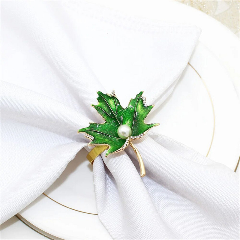 8Gb Zaļās kļavas lapas salvešu gredzeni pusdienu galda dekorēšanai ģimenes salidojumos Pateicības dienas Ziemassvētku ballītes dekorēšanai ERE27