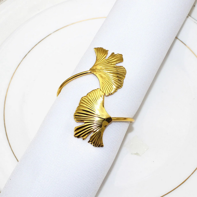 12db Ginkgo leveles szalvéta gyűrűk arany szalvéta csat húsvétra anyák napi vacsorára esküvői partira mindennapi használatra asztaldísz ERL50