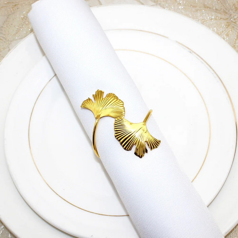 12db Ginkgo leveles szalvéta gyűrűk arany szalvéta csat húsvétra anyák napi vacsorára esküvői partira mindennapi használatra asztaldísz ERL50