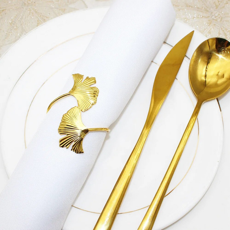 12db Ginkgo leveles szalvéta gyűrűk arany szalvéta csat húsvétra anyák napi vacsorára esküvői partira mindennapi használatra asztaldísz ERL50