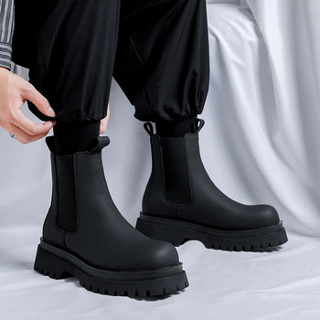 2023 Черни високи ботуши на платформа WMen Ботуши Челси от кожа на висок ток Мъжки пънк обувки с дебело дъно Botas De Mujer
