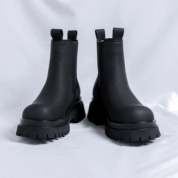 2023 Черни високи ботуши на платформа WMen Ботуши Челси от кожа на висок ток Мъжки пънк обувки с дебело дъно Botas De Mujer