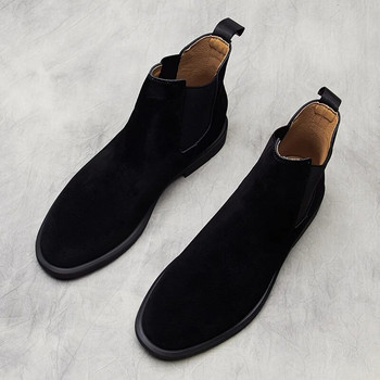 голям размер мъжки модни ботуши челси меки оригинални кожени обувки черни каубойски ботуши пролет есен глезени botas masculinas zapatos