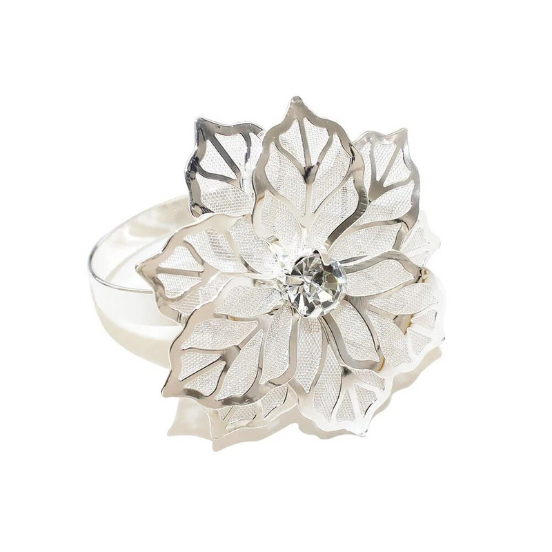 4Gb dobi ziedu salvešu gredzenu turētāji Sudraba salvešu gredzeni kāzu ballītēm svētku banketiem Ziemassvētku vakariņu galda dekors