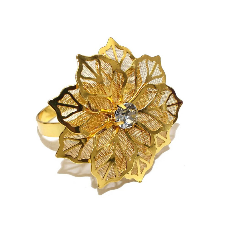 4Gb dobi ziedu salvešu gredzenu turētāji Sudraba salvešu gredzeni kāzu ballītēm svētku banketiem Ziemassvētku vakariņu galda dekors