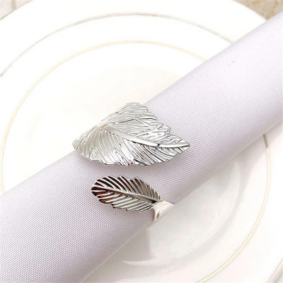 12 db Arany levelű szalvéta gyűrűk toll kivitelű szalvétatartó vacsoraasztal dekorációhoz Hálaadás esküvői karácsonyi dekoráció ERL05