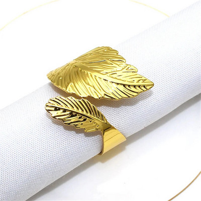 12 db Arany levelű szalvéta gyűrűk toll kivitelű szalvétatartó vacsoraasztal dekorációhoz Hálaadás esküvői karácsonyi dekoráció ERL05