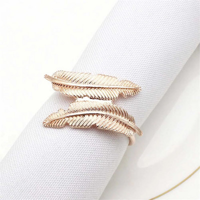 12 db Arany levelű szalvéta gyűrűk toll kivitelű szalvétatartó vacsoraasztal dekorációhoz Hálaadás esküvői karácsonyi dekoráció ERL05