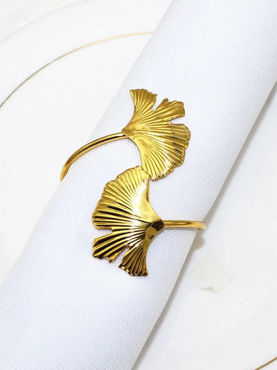12 db Arany levelű szalvéta gyűrűk toll kivitelű szalvétatartó vacsoraasztal dekorációhoz Hálaadás esküvői karácsonyi dekoráció ERL05