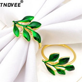 6 τμχ Πράσινα φύλλα δαχτυλίδια χαρτοπετσέτας Μεταλλική χρυσή θήκη για χαρτοπετσέτα Επιτραπέζια δαχτυλίδια για τραπεζαρία Χριστουγεννιάτικο πάρτι γάμου ERL02