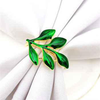 6 τμχ Πράσινα φύλλα δαχτυλίδια χαρτοπετσέτας Μεταλλική χρυσή θήκη για χαρτοπετσέτα Επιτραπέζια δαχτυλίδια για τραπεζαρία Χριστουγεννιάτικο πάρτι γάμου ERL02