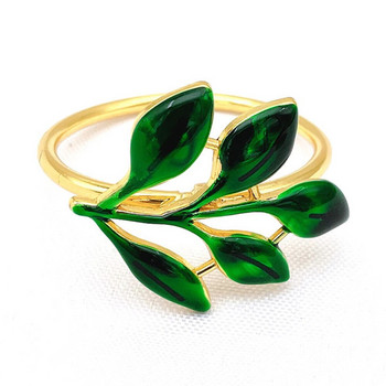 6 τμχ Πράσινα φύλλα δαχτυλίδια χαρτοπετσέτας Μεταλλική χρυσή θήκη για χαρτοπετσέτα Επιτραπέζια δαχτυλίδια για τραπεζαρία Χριστουγεννιάτικο πάρτι γάμου ERL02