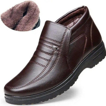 Зима 2022 Мъжки ежедневни кожени обувки Фланелени високи мъжки ежедневни обувки с приплъзване Гумени топли зимни водоустойчиви обувки за мъже
