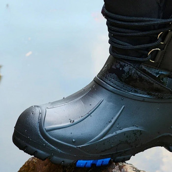2024 Зимни памучни обувки Водоустойчиви със стоманени гвоздеи за снежен алпинизъм Мъжки риболовни ботуши с плюшени удебелени топли обувки