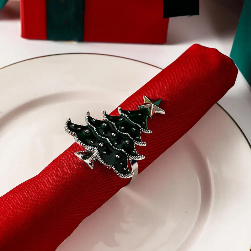 4gab Ziemassvētku eglītes salvešu gredzens Festiva galda salvete sprādze Dimanta briežu rokdarbu turētājs roku darbs ballīšu vakariņu piederumi dekoratīvi