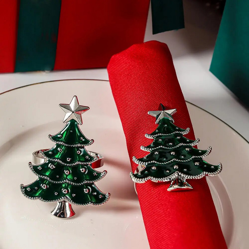 4gab Ziemassvētku eglītes salvešu gredzens Festiva galda salvete sprādze Dimanta briežu rokdarbu turētājs roku darbs ballīšu vakariņu piederumi dekoratīvi