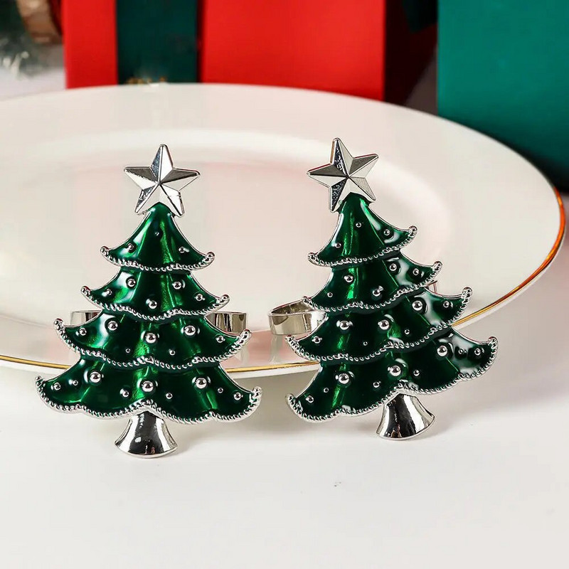 4gab Ziemassvētku eglītes salvešu gredzens Festiva galda salvete sprādze Dimanta briežu rokdarbu turētājs roku darbs ballīšu vakariņu piederumi dekoratīvi