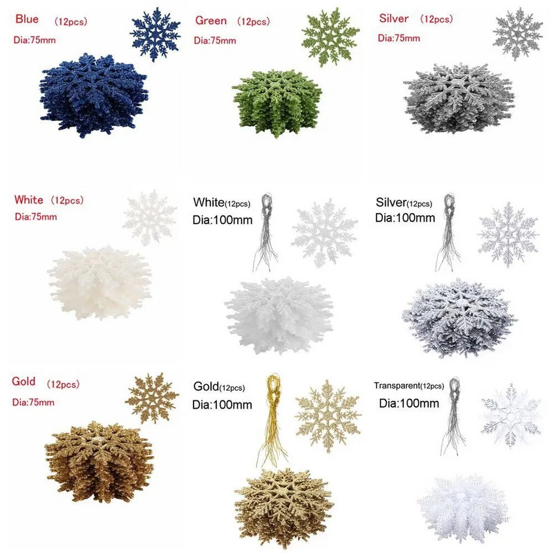 12GAB 7,5 cm zelta pulvera sniegpārsla Ziemassvētkiem Burvīgs, balts Ziemassvētku eglītes dekors Ziemassvētku ballīte Svētku Ziemassvētku rotājumi Mājas dekors
