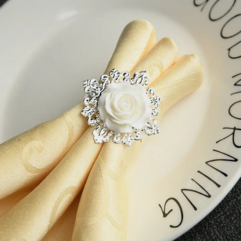 10 части Розови сребърни пръстени за салфетки Държач Обръчи Романтично парти Декорация на маса с цветя