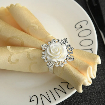 10 части Розови сребърни пръстени за салфетки Държач Обръчи Романтично парти Декорация на маса с цветя