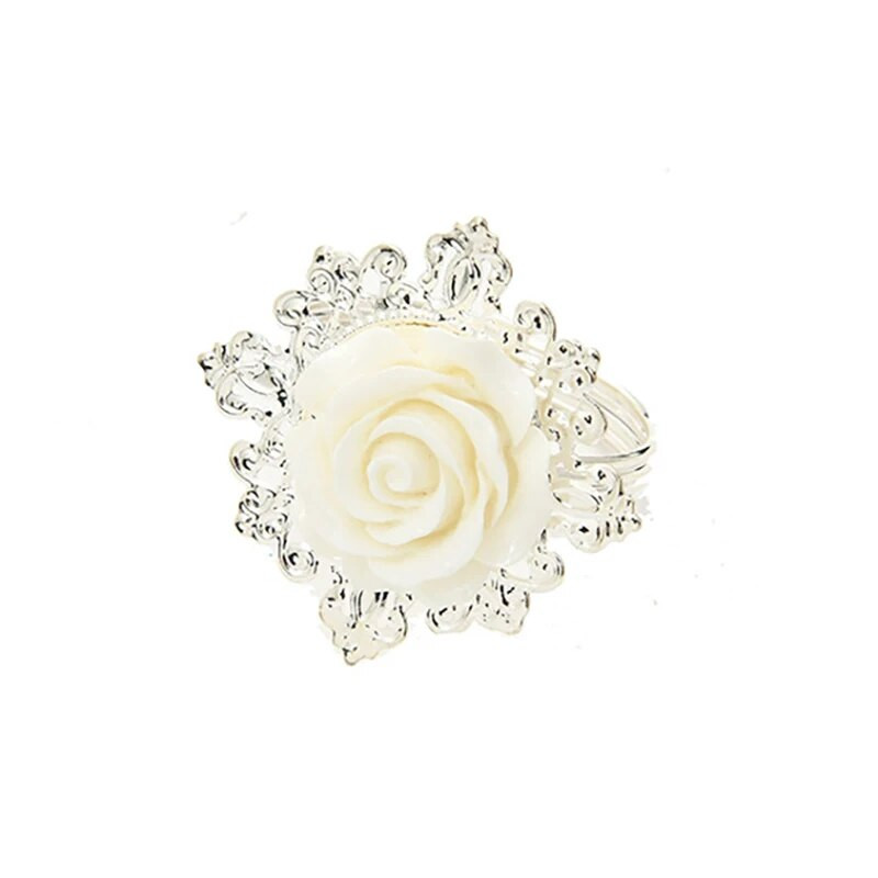 10 gabali Rožu sudraba salvešu gredzeni, turētājs stīpas, romantiskas ravēšanas ballītes galda ziedu dekors