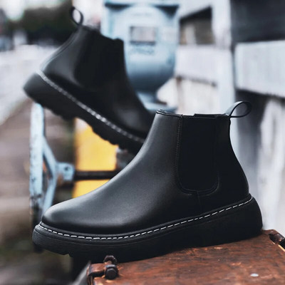 Modes rudens un ziemas vīriešu īsie zābaki Trend ikdienas apavi Ādas zābaki militārie zābaki vīriešu ādas apavi Chelsea zābaki
