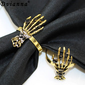 Dvianna 6Gb Skelets Roku Helovīna salvešu gredzeni Senie zelta salvešu turētāji Helovīna ballītei Mājas pusdienu galda dekors HWH82