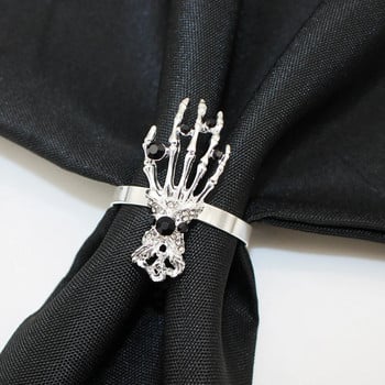 Dvianna 6Pcs Skeleton Hand Хелоуин Пръстени за салфетки Древни златни държачи за салфетки за парти Хелоуин Декорация на домашна маса за хранене HWH82