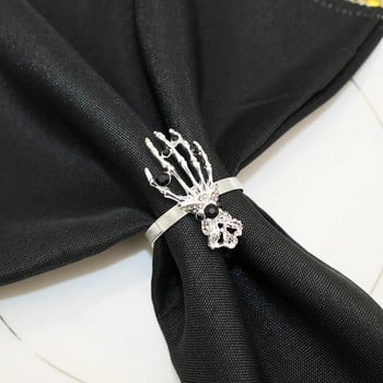 Dvianna 6Pcs Skeleton Hand Хелоуин Пръстени за салфетки Древни златни държачи за салфетки за парти Хелоуин Декорация на домашна маса за хранене HWH82