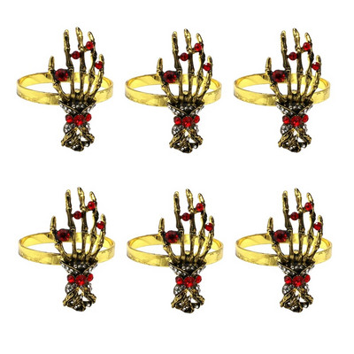 Dvianna 6Gb Skelets Roku Helovīna salvešu gredzeni Senie zelta salvešu turētāji Helovīna ballītei Mājas pusdienu galda dekors HWH82