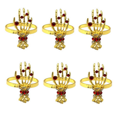 Dvianna 6Gb Skelets Roku Helovīna salvešu gredzeni Senie zelta salvešu turētāji Helovīna ballītei Mājas pusdienu galda dekors HWH82