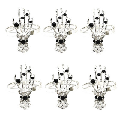 Dvianna 6Gb Skelets Roku Helovīna salvešu gredzeni Senie zelta salvešu turētāji Helovīna ballītei Mājas pusdienu galda dekors HWH82