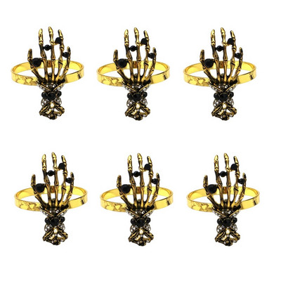 Dvianna 6Gb Skelets Roku Helovīna salvešu gredzeni Senie zelta salvešu turētāji Helovīna ballītei Mājas pusdienu galda dekors HWH82