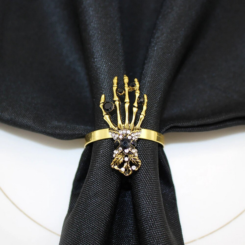 Dvianna 6Gb Skelets Roku Helovīna salvešu gredzeni Senie zelta salvešu turētāji Helovīna ballītei Mājas pusdienu galda dekors HWH82