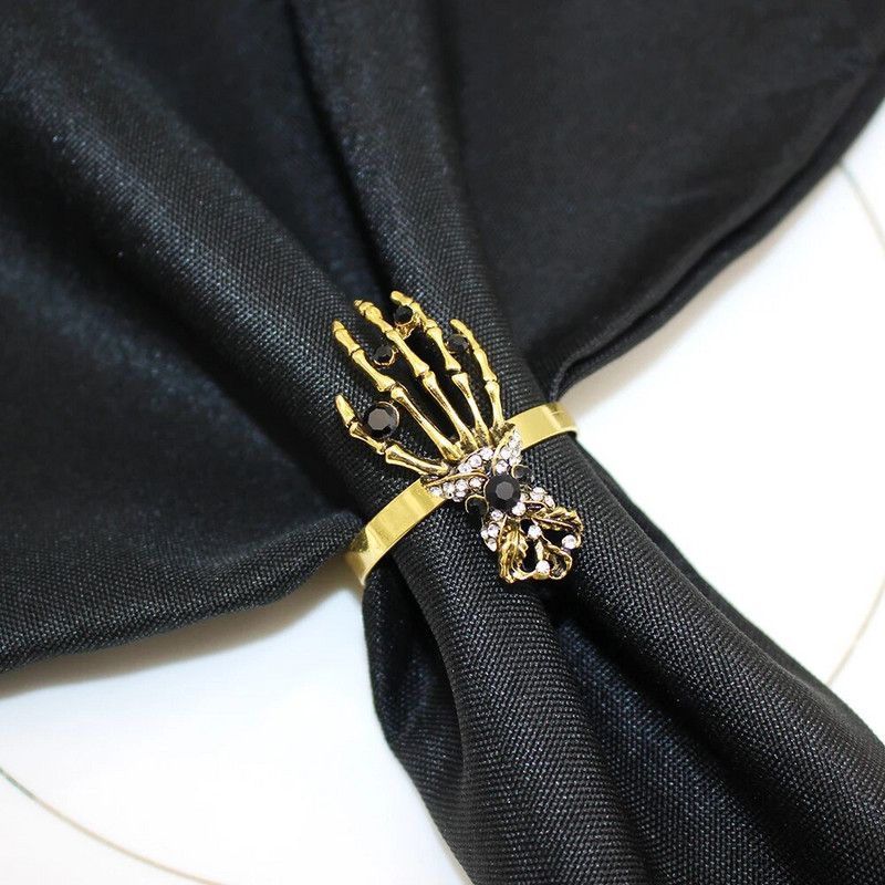 Dvianna 6Gb Skelets Roku Helovīna salvešu gredzeni Senie zelta salvešu turētāji Helovīna ballītei Mājas pusdienu galda dekors HWH82