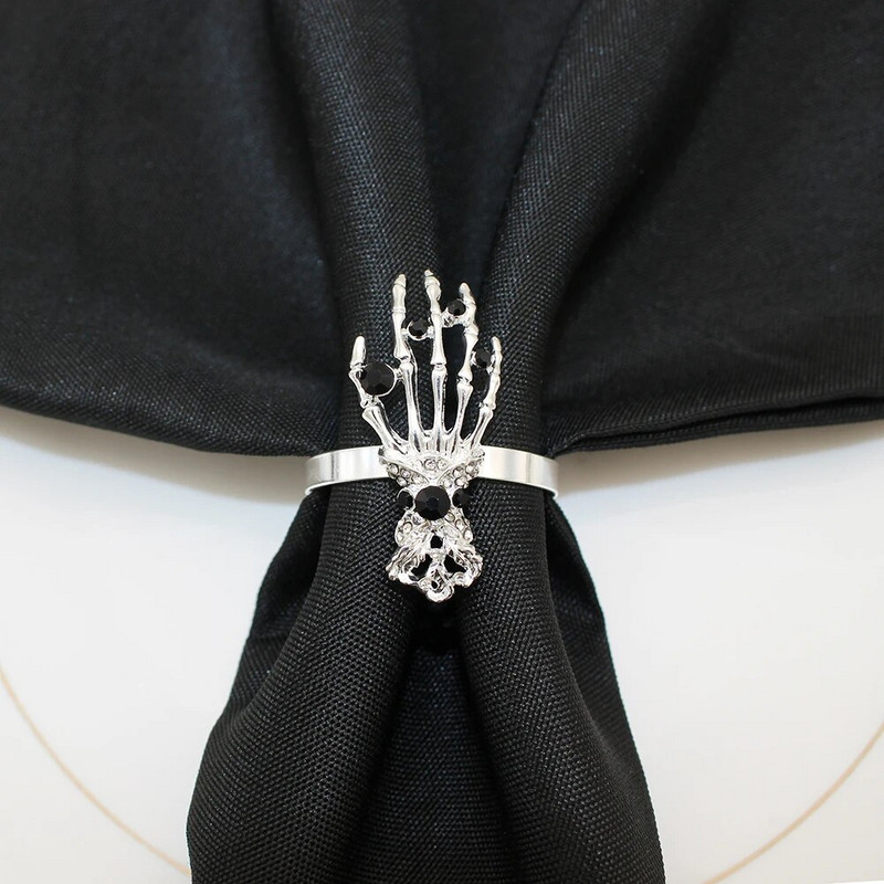 Dvianna 6Gb Skelets Roku Helovīna salvešu gredzeni Senie zelta salvešu turētāji Helovīna ballītei Mājas pusdienu galda dekors HWH82