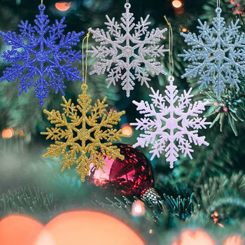 6τμχ 10cm Glitter Χριστουγεννιάτικη Διακόσμηση νιφάδας χιονιού Λευκό μενταγιόν με νιφάδα χιονιού για το σπίτι Χριστουγεννιάτικο Κρεμαστό στολίδι Χειμερινό πάρτι