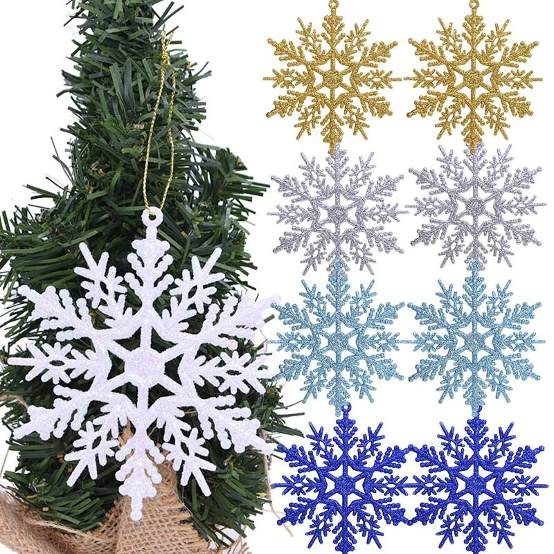 6db 10 cm-es csillogó karácsonyi hópehely dekoráció fehér hópehely medál otthoni karácsonyfára akasztó dísz téli parti kellék