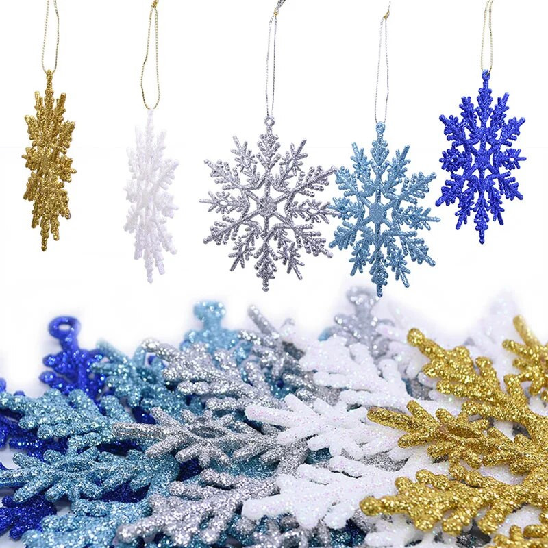 6db 10 cm-es csillogó karácsonyi hópehely dekoráció fehér hópehely medál otthoni karácsonyfára akasztó dísz téli parti kellék