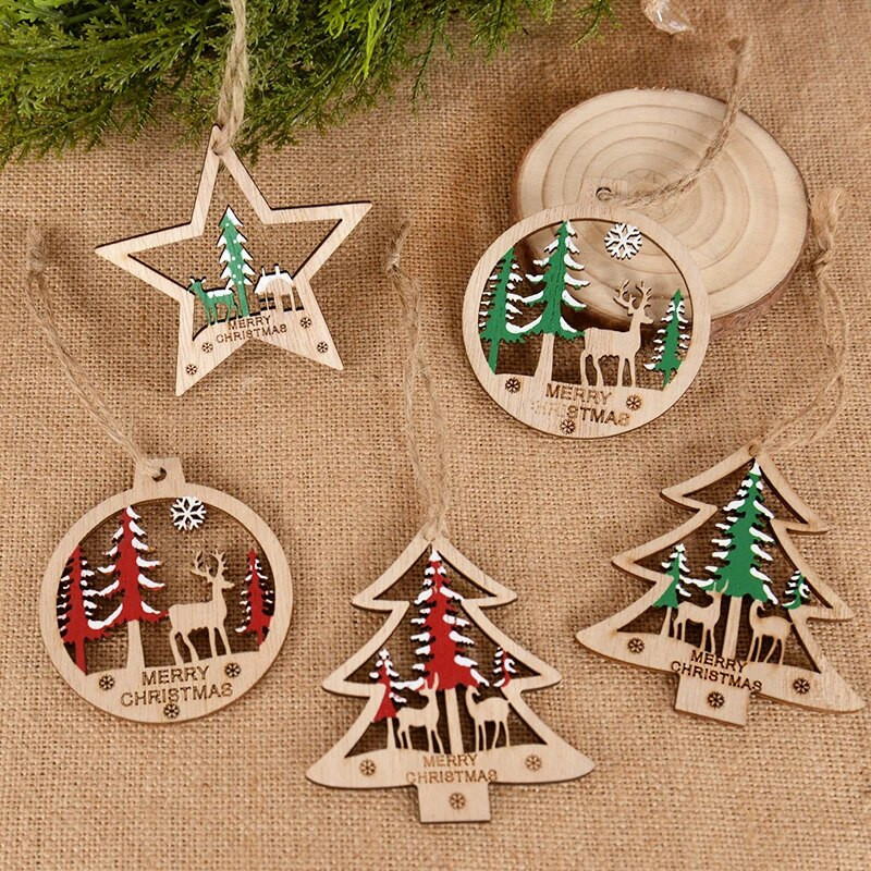 6 gab Dobu Ziemassvētku eglīte Aļņa koka kuloni Ziemassvētku eglīšu rotājumi Ziemassvētku ballīšu rotājumi Laimīgu Jauno gadu Navidad Bērnu dāvanas