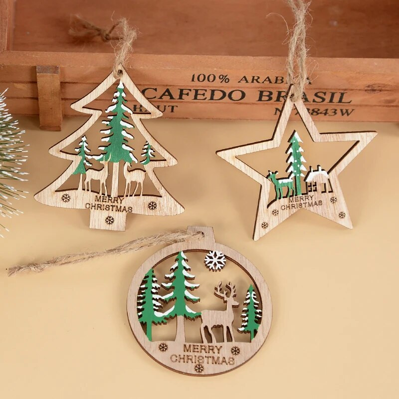 6 gab Dobu Ziemassvētku eglīte Aļņa koka kuloni Ziemassvētku eglīšu rotājumi Ziemassvētku ballīšu rotājumi Laimīgu Jauno gadu Navidad Bērnu dāvanas