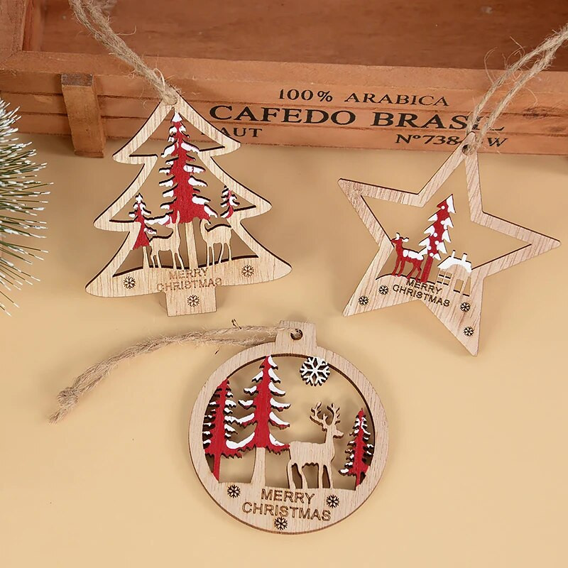 6 gab Dobu Ziemassvētku eglīte Aļņa koka kuloni Ziemassvētku eglīšu rotājumi Ziemassvētku ballīšu rotājumi Laimīgu Jauno gadu Navidad Bērnu dāvanas