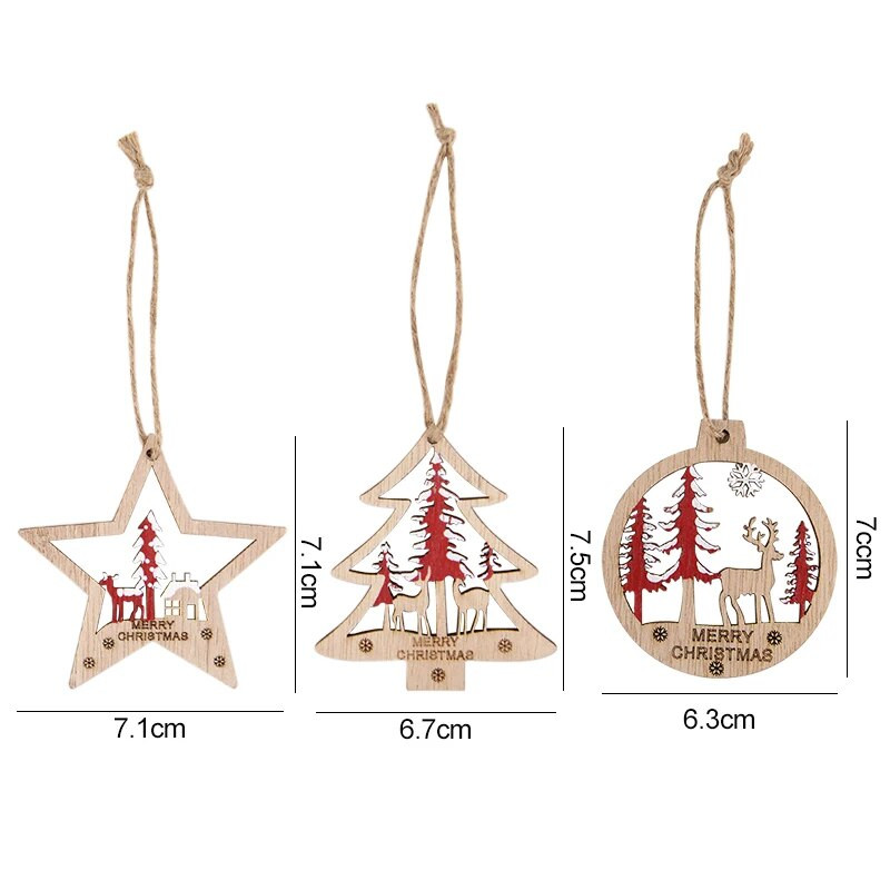6 gab Dobu Ziemassvētku eglīte Aļņa koka kuloni Ziemassvētku eglīšu rotājumi Ziemassvētku ballīšu rotājumi Laimīgu Jauno gadu Navidad Bērnu dāvanas