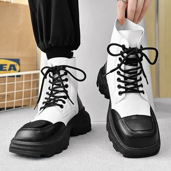 Ανδρικές κοντές μπότες με χοντρή σόλα 2023 φθινόπωρο και χειμώνα Νέες δερμάτινες μπότες βρετανικού στυλ Μπότες χιονιού για ανδρικές μπότες μάχης Zapatos