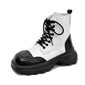 Ανδρικές κοντές μπότες με χοντρή σόλα 2023 φθινόπωρο και χειμώνα Νέες δερμάτινες μπότες βρετανικού στυλ Μπότες χιονιού για ανδρικές μπότες μάχης Zapatos